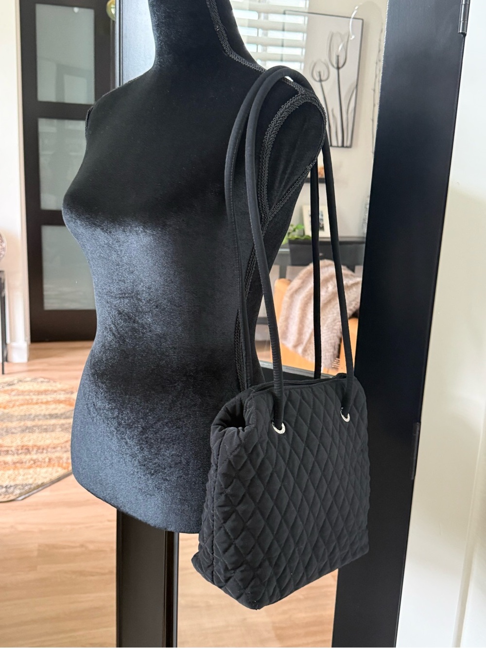 Vera Bradley Black Quilted Microfiber Shoulder Bag Tote - EUC